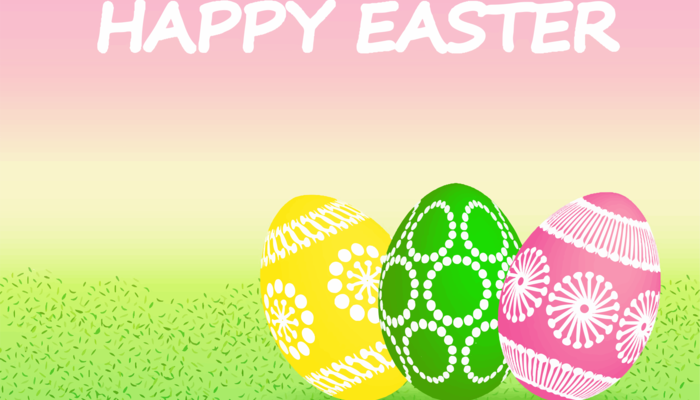 3 Ostereier mit den Text "Happy Easter"