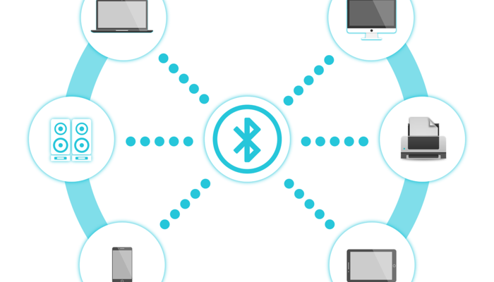 illustration d'une connexion bluetooth établie entre plusieurs appareils numériques