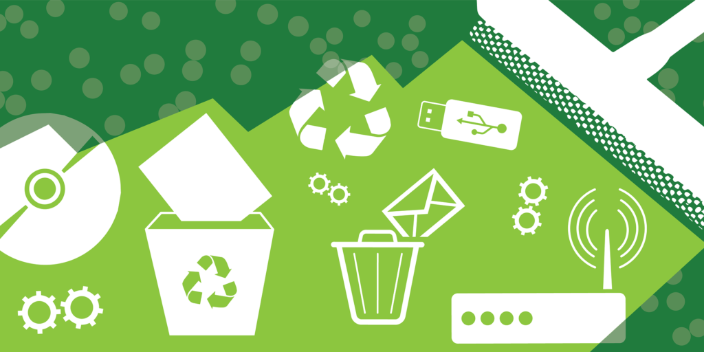 Icons die mit Müll, recycling und Digitalisierung in verbindung stehen