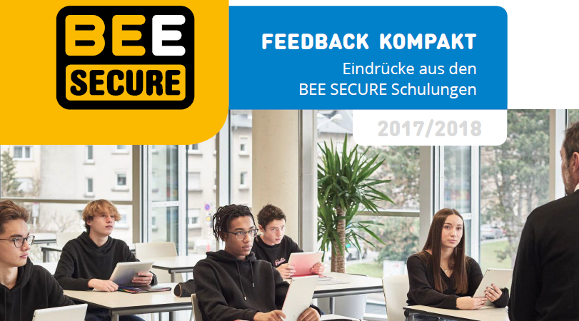 Photo de couverture du rapport montrant des élèves assis à leur pupitres entrain d'écouter un formateur BEE SECURE