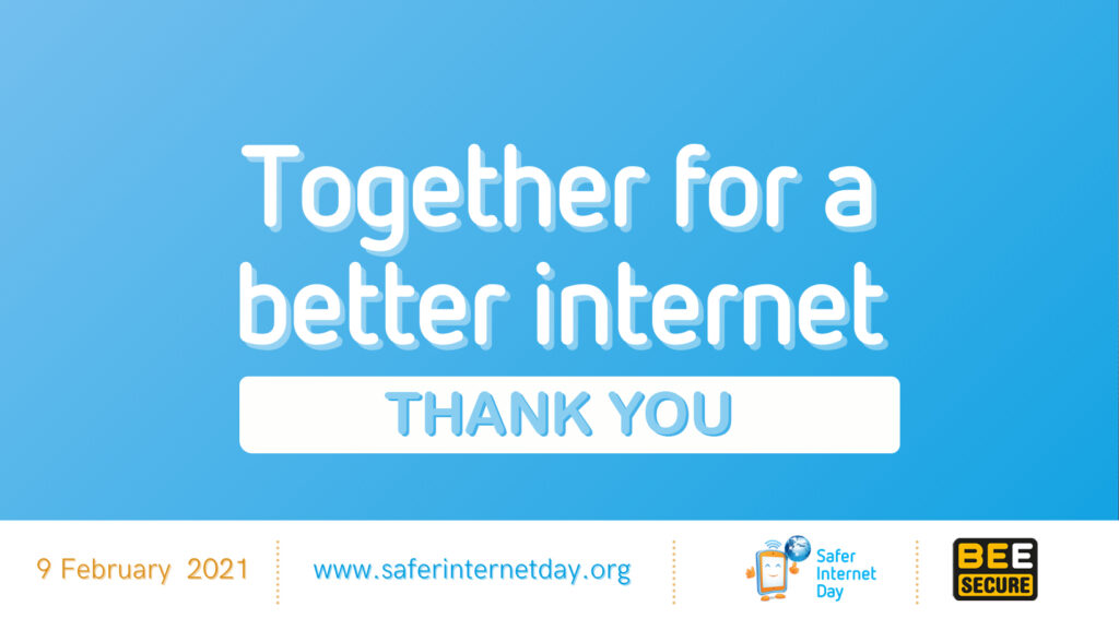 Auf blauem Hintergrund steht: Together for a better internet - Thank you